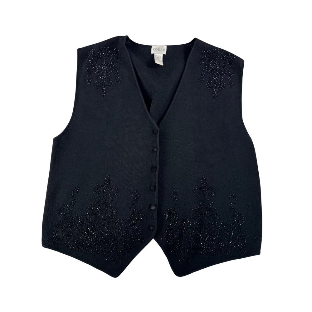 VTG Koret Wool blend relaxed beaded embellished‎ vest black 90s sz XL